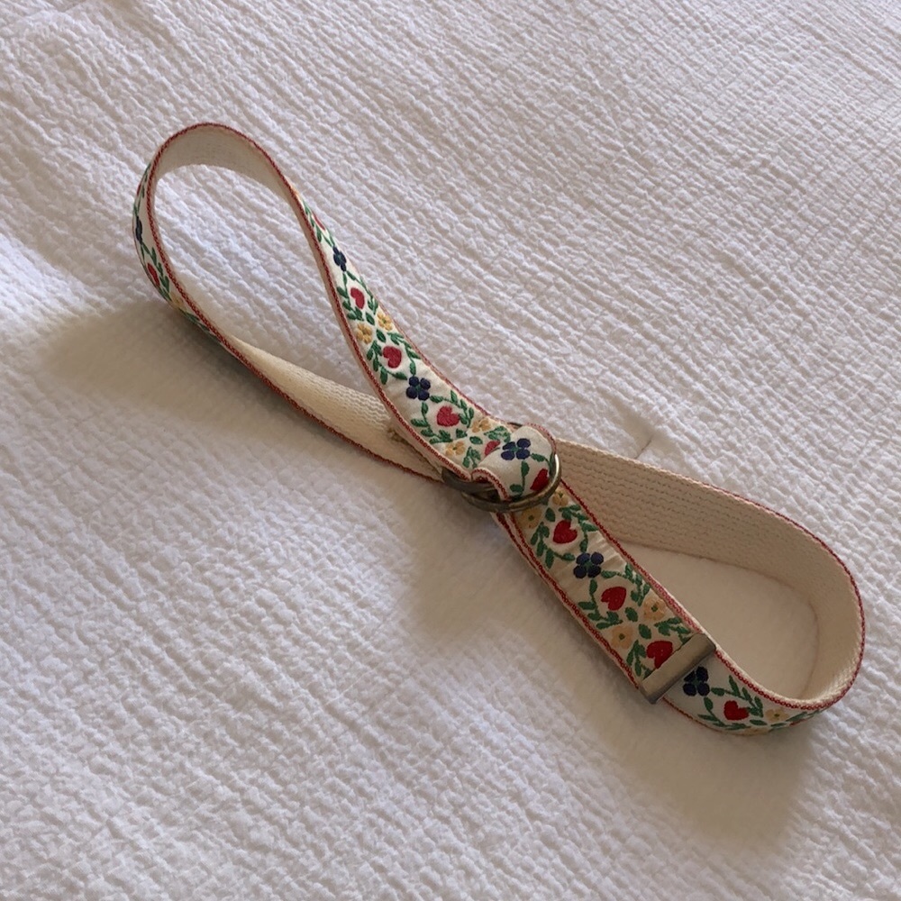 Vintage Scandinavian Heart Pattern Ribbon and Canvas D-Ring Belt
